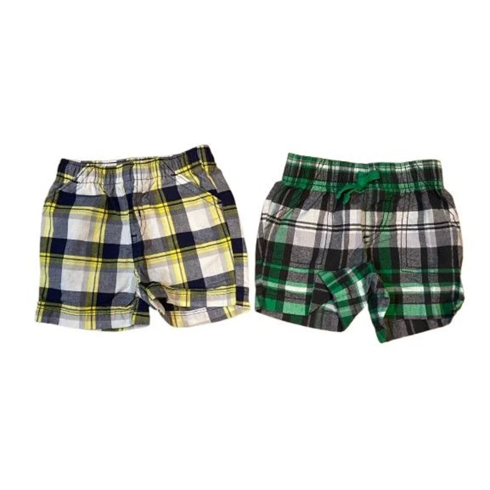 2 Pair of Baby Shorts 6 Months Carter's Plaid Elastic Waist Cotton
